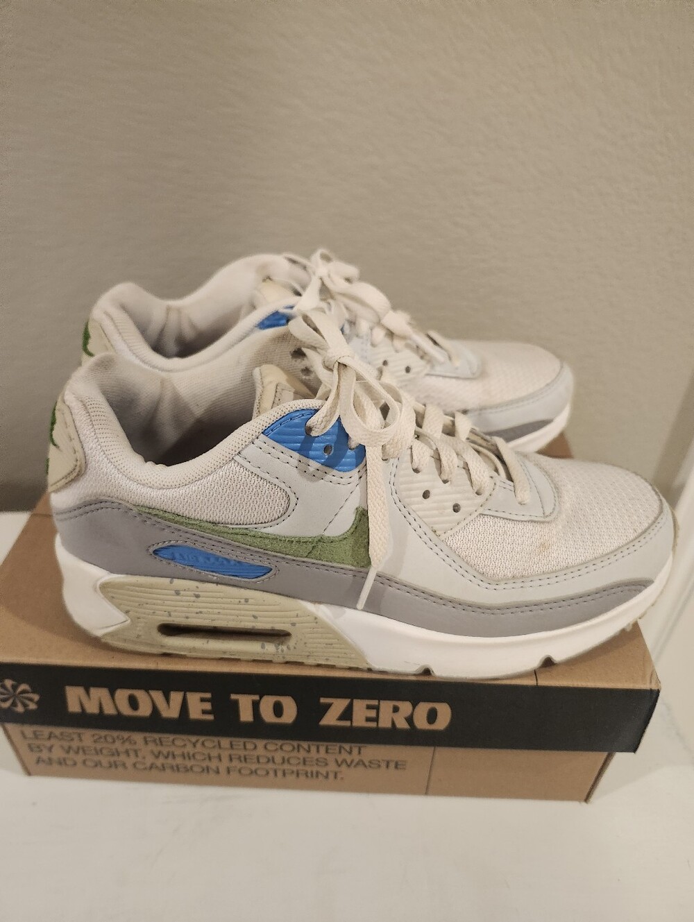 White and Gray Youth Nike Air Max 90GS. Fits Womens Size 6.5